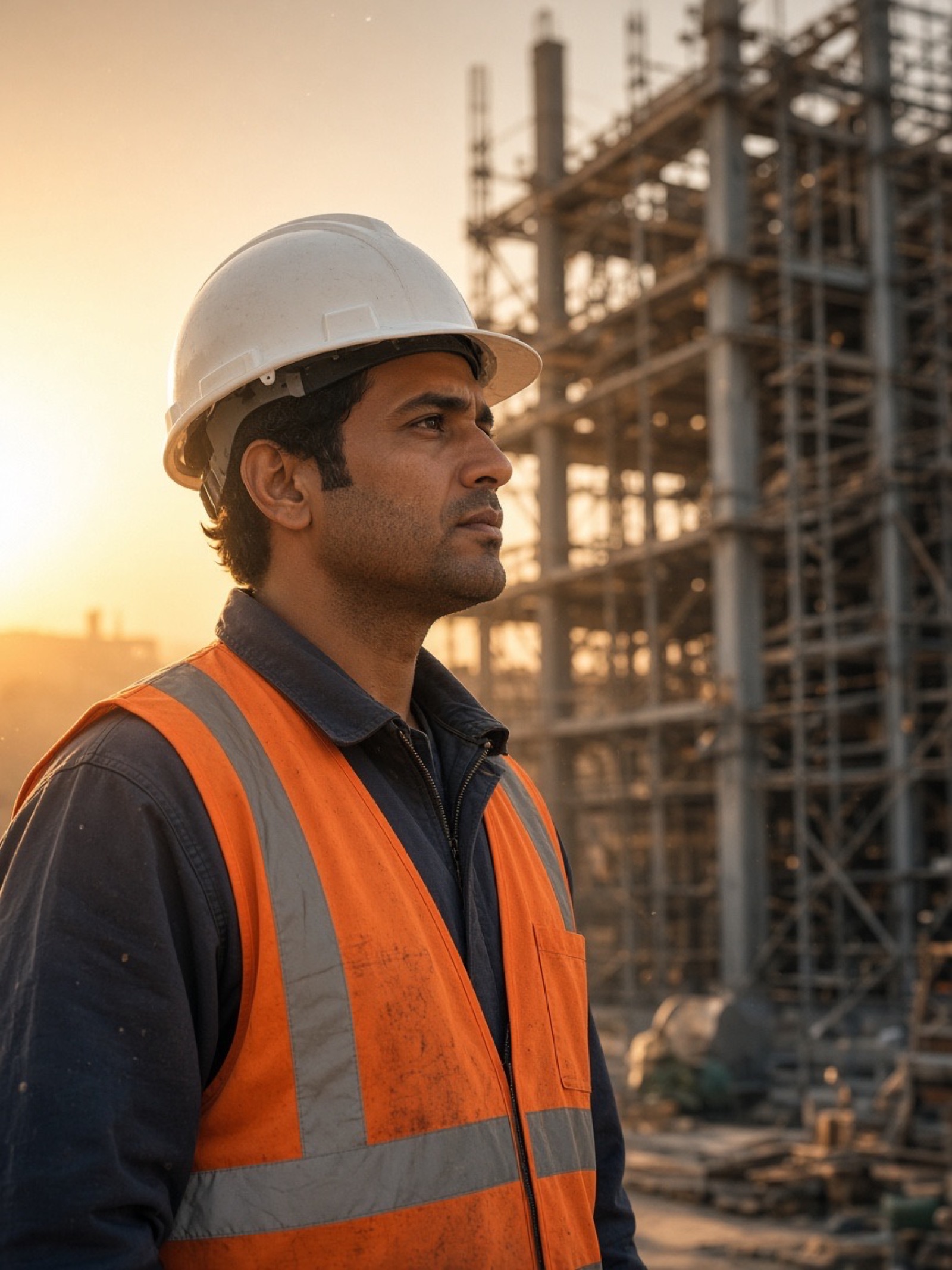 Civil engineer overlooking an industrial construction site